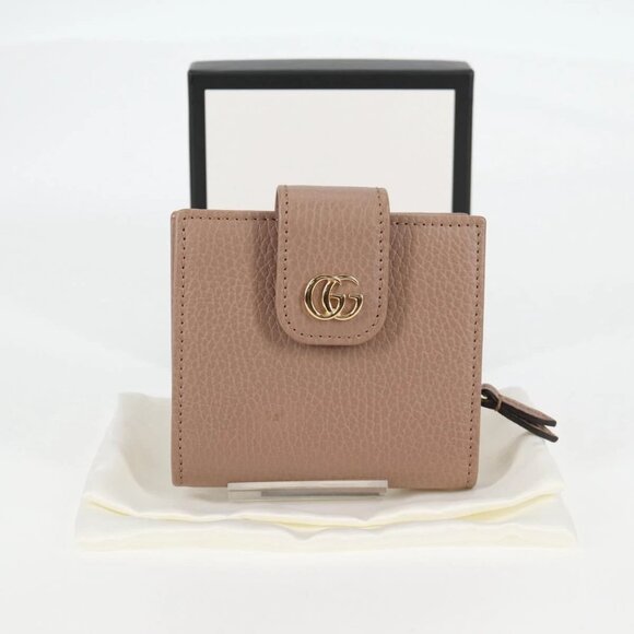 Autentic GUCCI Compact Bifold Leather Gold Pink Beige Wallet bst384-120225
